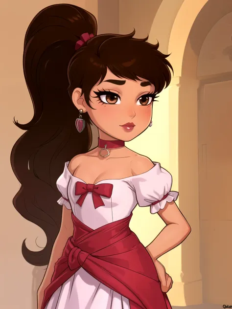 princess marco. brown eyes, brown hair, ponytail. small saggy breasts. huge hips. bbw. choker. bow. princess dress. queen dress....