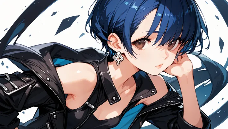 score_9, score_8_up, score_7_up, rating_safe, score_anime, masterpiece, best quality, delicate illustration, sharp line, sharp focus, (fullbody),
break 
dark blue hair, pixie cut, bangs, (brown eyes:1.2), half-closed eyes, glossy lips, slender body, small ...