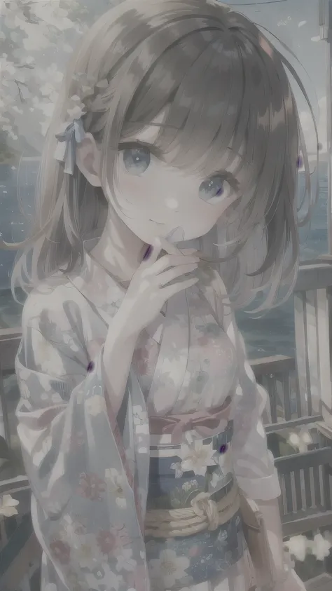 ((masterpiece, Highest quality, Super Definition, High definition)), alone, beautiful girl, Shining Eyes, Perfect Eyes, , Blue Theme, Yukata, firework