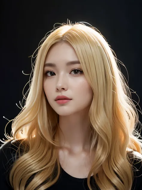 ((((blonde、Super long hair、とてもLong Hair、Fluffy Wave、Black background、blonde、Look forward、Nordic)))))))、blonde、Tabletop, Highest quality, Photorealistic, In detail, High resolution, 8k wallpaper, Perfect dynamic composition, Beautiful attention to detail, L...