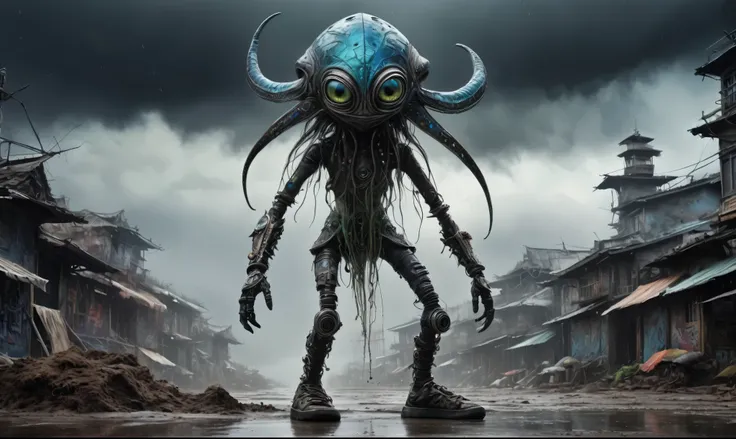 full-body-shot,fairy, Cinematic,Muted colors, Technicolor,natural skin textures,Quentin Blake Style Photography,full body shot,beggar deep niobium paladium The Alien Entity,native american babychild, wants eat,survival in criminal city of future, Technicol...