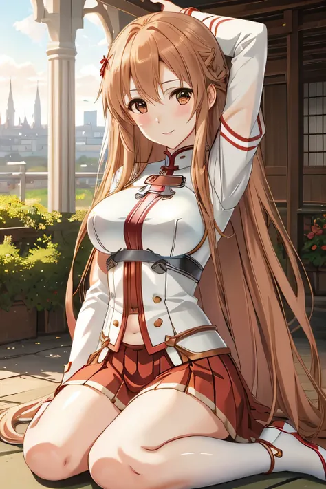 close up 1girl in, photo of asuna, yuuki asuna, solo, (straight strawberry blond hair, very long hazelnut hair, hazel eyes), (pe...