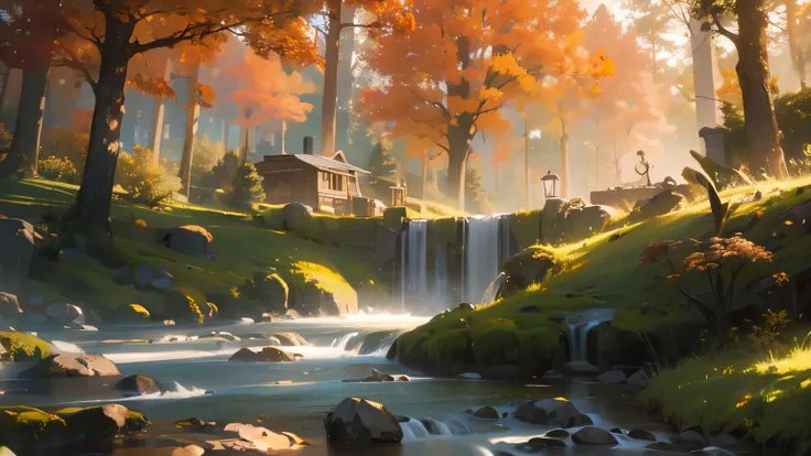 Masterpiece, best quality, (highly detailed CG unity 8k wallpaper), (best quality), (best illustration), (best shadows), moss, isometric 3D , octane rendering, highly detailed , Cozy Autumn , landscape , Fall natural