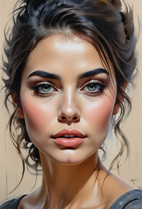 a beautiful woman,   perfect body, best quality, detailed face, detailed eyes, detailed lips, detailed skin, oil painting, (flat painting:1.3), graphic design, (bold brush strokes:1.2), realistic painting, simple and minimal, (impressionism painting:1.3), ...