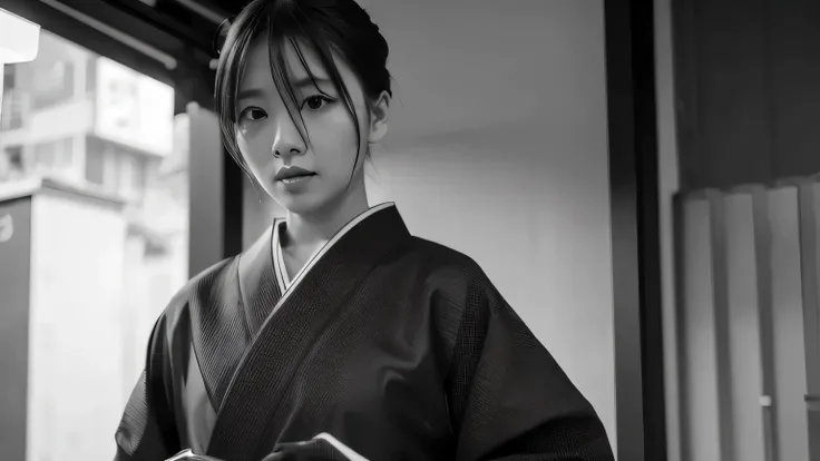 Android from the future　Wearing Japanese clothing　Black and White　Clear Body