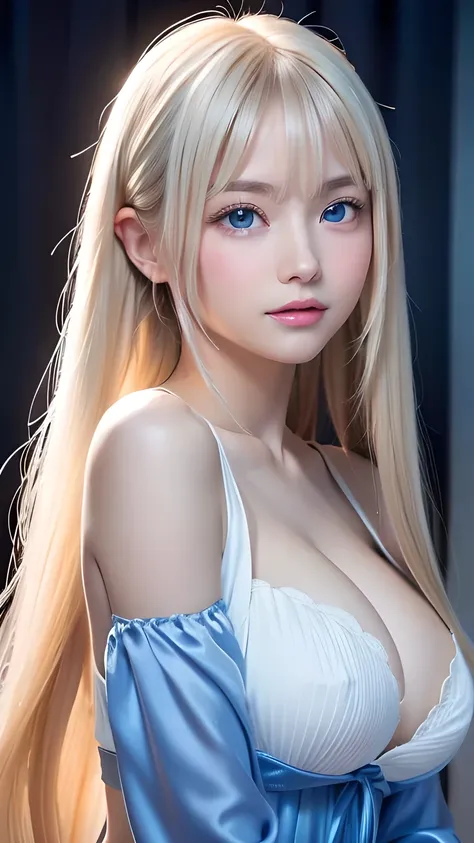 the most beautiful face in the world、a beautiful teenage girl、very beautiful super long silky golden shiny platinum blonde hair、...