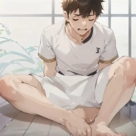 Anime Style, High resolution, masterpiece, The best quality at its best,最high quality,high quality,Public baths、One person, Alone,whole body、True Face、naked、Sitting on the floor、Yaoi、Gay、Sitting cross-legged、Feels good、Embarrassed look,One eye closed、Open ...