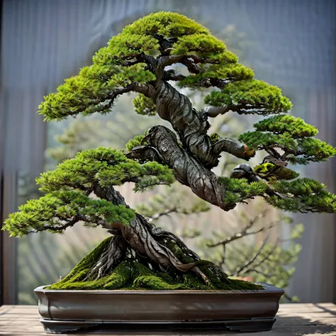 (masterpiece, Best Quality:1.2), 1 Potted Plant, Alone, 1 pot、A wonderful masterpiece、(Photograph the entire bonsai and pot)、High-quality ornament stand、(Blur the background)、(Plain background)、(White background)、
