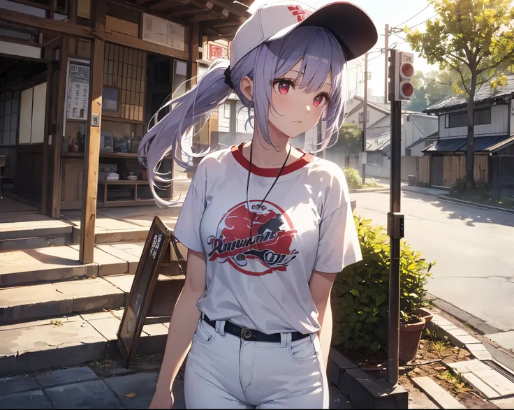 (Close-up:1.3),Realistic,Best Quality, Super detailed, High-quality CG rendering, The most delicate and beautiful, Floating gently, High resolution, (1 female), (Best Quality,4K,8k,masterpiece:1.2), Light purple hair,(Very long ponytail:1.5),Red eyes,(Pure...