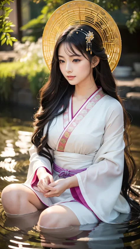 き）Create an ultra-realistic 8K resolution image of a character inspired by "Benzaiten," transformed into the "Ultimate Woman" while retaining Benzaitens iconic features. She embodies a perfect blend of divine elegance and human beauty. Her skin glows with ...