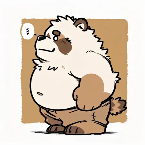 tanuki face,Cute face, very cute, Humanity(tanuki), (Wild boar:1.1, tanuki), (bare chest,, hot body, Beautiful, sexual, Attractive guy, middle aged man, soft belly) ,(without shorts, foot without shoes, solo, full-length portrait, anatomically correct),((s...
