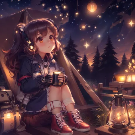 anime girl sitting on a bench with a lantern in her hand, anime style 4 k, anime art wallpaper 4k, anime art wallpaper 4 k, anime art wallpaper 8 k, 4k anime wallpaper, cozy night fireflies, lofi girl, anime background, anime girl desktop background, anime...