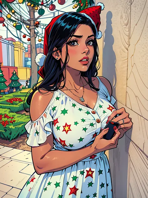 there is a woman standing by a wall holding a cell phone, 30-year-old woman from cuba, alanis guillen, adriana dxim, wearing in a summer dress, wearing a long flowery dress, lorena avarez, beautiful mexican woman, violet myers, wearing yellow floral blouse...