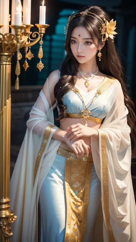 天）Create an ultra-realistic 8K resolution image of a female character inspired by Benzaiten, embodying the ultimate high school student with the elegance of a fashion model. She retains Benzaitens key features, radiating divine grace and serene beauty. Her...