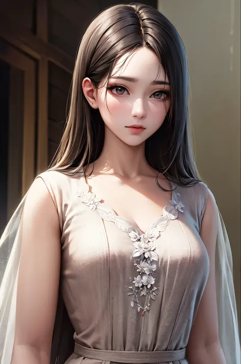 Best Quality、32K、masterpiece、Highly detailed art
、Super detailed illustrations、Very complex and delicate、Official Art
、Photorealistic (1 cute korean actress) Long, straight hair, light makeup, Medium chest, Long Dress, close, Canon EOS 8K high resolution c...