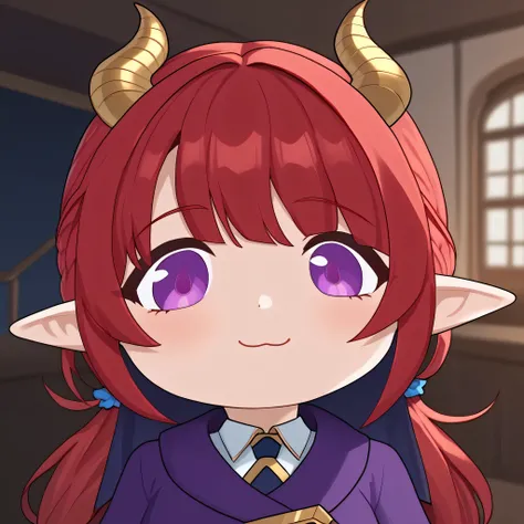 score_9, score_8_up, score_7_up, ponytail hair, bangs, blut bangs, ((pink and purple violet eyes, heterochromia, predator eyes, elf ears)), ((small horns, gold horns, horns towards the bangs, the ends of the horns are on the bangs, dragonian, dragon girl))...