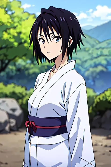 (Anime Cel Style, Best Quality, High resolution, Anime Color, Megami Magazine:1.2, sharp, 8k)、(beautiful eyes:1.5)、Sakaguchi Hinata(Tiglath)、Sakaguchi Hinata(TIGRAS)、1girl、 cute、Black Hair、Short Hair、Large Breasts、Big Breasts、Clevis、(looking at viewer, Yuk...