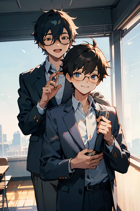 Glasses, Boy, High School Student, Uniform, Morning, Light, School Uniform, Smiling, Brothers, Best Friend, Pair