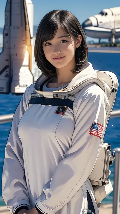 (masterpiece:1.2, Best Quality), (Realistic, photoRealistic), (Saggy boobs:1.5, Saggy boobs:1.5, Thin fabric), Written boundary depth, Gazing at the audience, Perfect Face, Cute Face, (Very short hair, Black Hair), Beautiful fingers, ((Elaborate astronaut ...