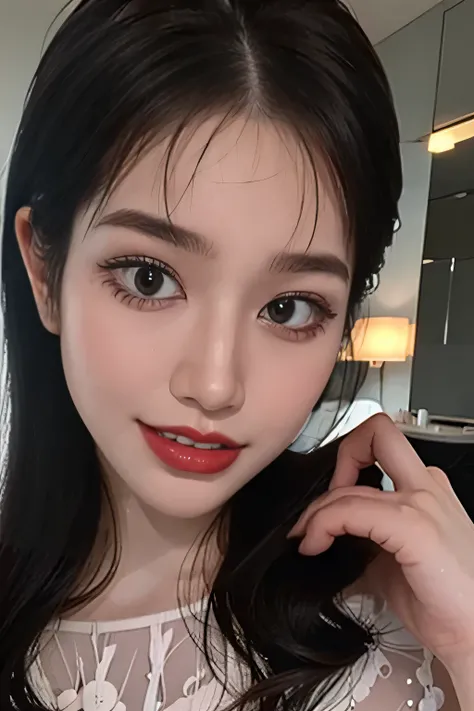 (best quality, masterpiece, 16K, ultra detailed, beautiful skin, professional lighting),{{Pale skin}},, {Shot Bob Hair,}}, cinematic lighting,{{{A girl:18 Yo:smile, {{Droopy eyes}}, {Slightly chubby},full body, naked, NUDE, just