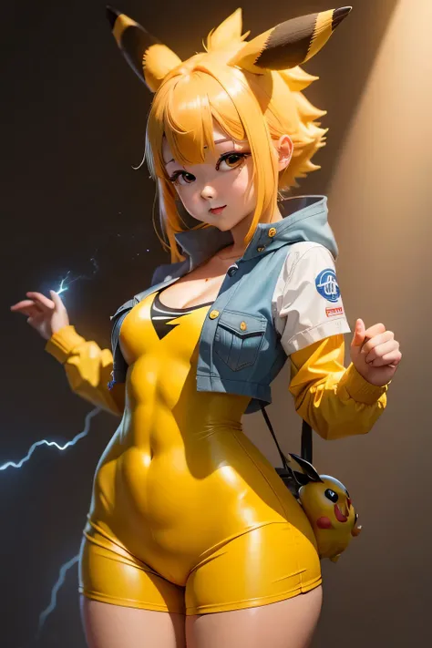 anthropomorphic pikachu girl、Background Lightning、lightning