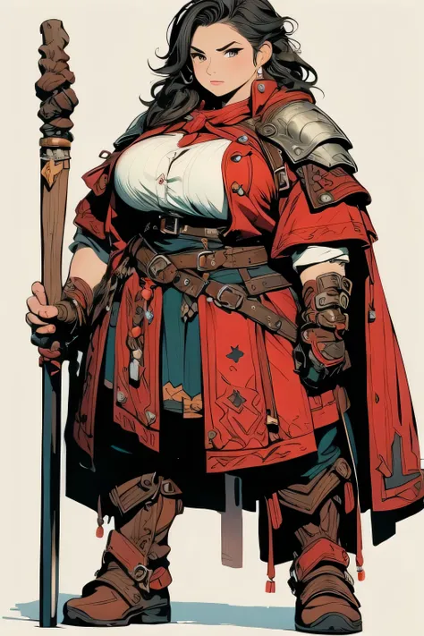 dwarf warrior, with big breasts, with chic and elegant clothes