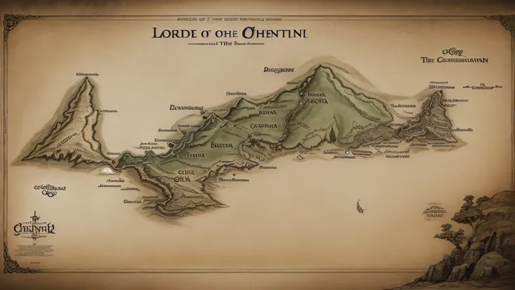 Draw a map of a continent in the "Lord of the Rings" style