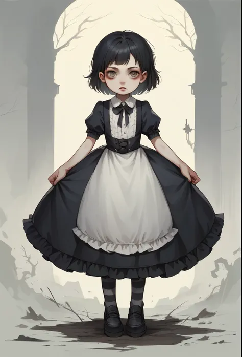 young child, girl, fancy petticoat, gothic style, apocalyptic background