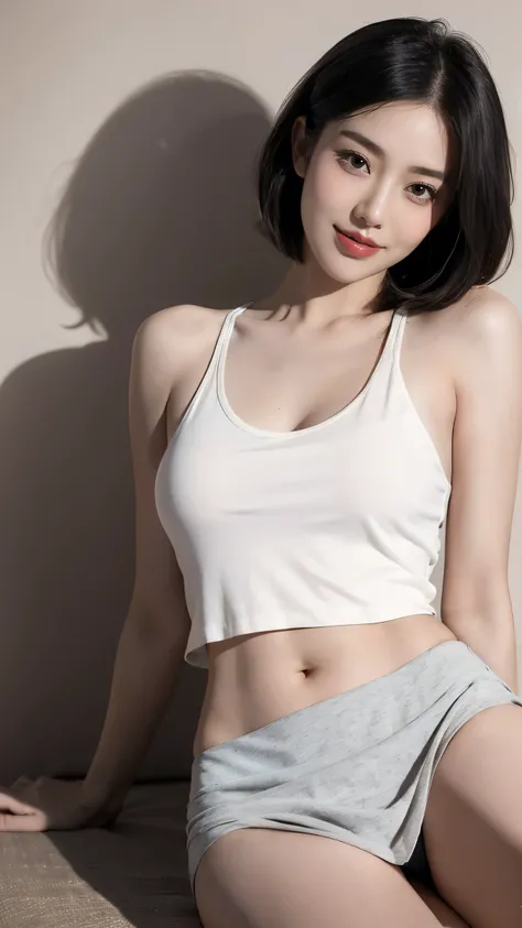 {Best Quality}, {{masterpiece}}, , {Ultra A High Resolution}, (Realistic:1.4), {{{{Bob cut hair}}}}, {{One woman:18age::、smile::Double Eyes::mascara}}},,Beautiful expression、{{Symmetrical eyes}}、Slim body, (())、()), Perfectly balanced breasts will slide do...