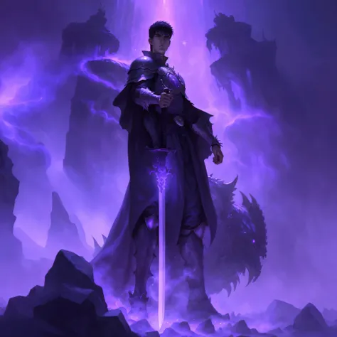 arafed image of a man with a sword in a purple light, berserk art style, guts from berserk, guts berserk, 4 k manga wallpaper, badass anime 8 k, berserk style, from berserk, berserk guts, epic fantasy digital art style, dark fantasy style art, handsome guy...