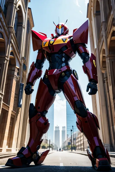 A SIX-METER-TALL, STURDY AND WELL-POLIED FERRARI MECHA