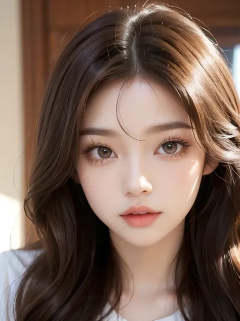 kim jennie with brown hair, with curls, with caramel-colored eyes, caramel eyes, beautiful and big eyes, beautiful and long eyel...