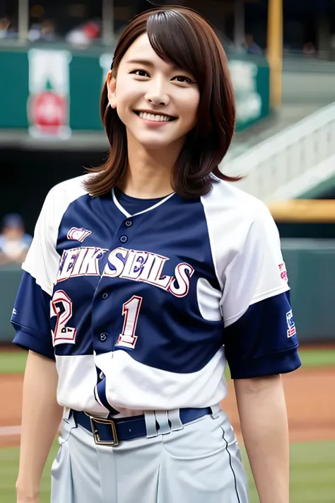 Baseball Stadium,Baseball uniform,Smiling woman,