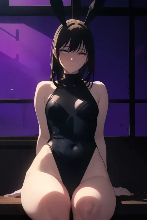 ((((masterpiece, The best quality, ultra high resolution)))), 1 girl, (((bending)))), leotard, Bunny girl, ((small black rabbit ears drooping into view:1)), ((straight hair with floppy bunny ears, dark black hair over eye:1)), (plano general), long haircut...