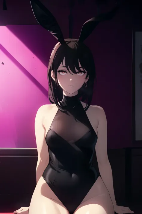 ((((masterpiece, The best quality, ultra high resolution)))), 1 girl, (((bending)))), leotard, Bunny girl, ((small black rabbit ears drooping into view:1)), ((straight hair with floppy bunny ears, dark black hair over eye:1)), (plano general), long haircut...