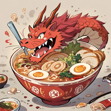 Japanese dragon, dragon wrapped around ramen bowl, ramen bowl, 