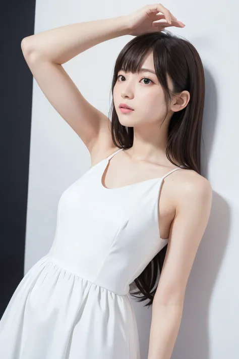 1 person、girl、one piece、White background、elegant、whole body、elegant