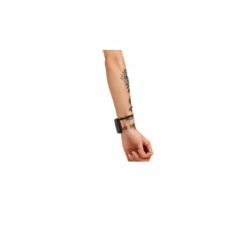 someone is holding a cell phone with a wrist tattoo, plated arm, heavy jpeg artifact blurry, down left arm and back, scaled arm, tatoo, right hand side profile, tattoo sleeve on her right arm, very very low quality picture, detailed arms, extremely realist...