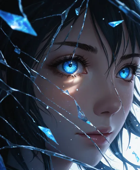 anime girl with blue eyes looking through broken glass with stars, 4k anime wallpaper, anime art wallpaper 4k, anime art wallpaper 4 k, ultra hd anime wallpaper, anime art wallpaper 8 k, anime wallpaper 4k, anime wallpaper 4 k, detailed digital anime art, ...