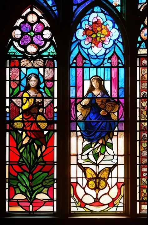 a stained glass window with butterflies and flowers in it, stained glass art, maxim verehin stained glass, stained glass!!, by Leo Goetz, stained glass, by Nikita Veprikov, by Nikola Avramov, stained glass style, by Lennie Lee, beautiful stained glass wind...