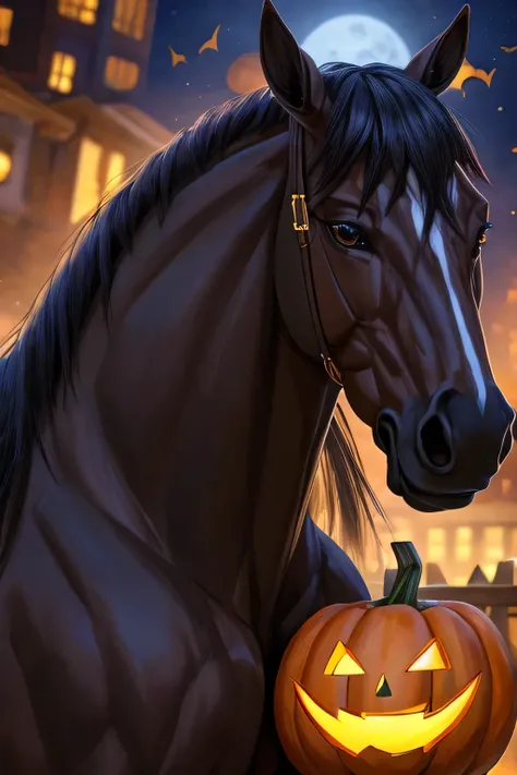 Horses having a Halloween party　Thoroughbred having a Halloween party　　Horses drinking　　Halloween night　Horse-focused　　Drinking horse　Horse face close-up　Halloween　Horses having a Halloween partyたち　Halloween night　A horse dressed as a bat for Halloween　Tho...