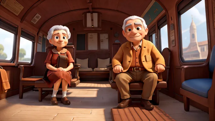 un anciano y una anciana en un tren, full hd, 8k, high resolution