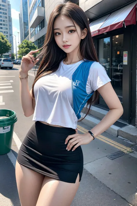 （quality），8k，（masterpiece：1.3），（1 girl：1.3）（Named after Mina），Beautiful Korean girl，Korean pop idol，Beautiful woman with perfect body：1.4，（Vest line，Muscular hands:1.2），（Layered Hairstyle，Medium chest：1.2）（audience），（A bright smile：1.3），（Big Ass），Film Opti...