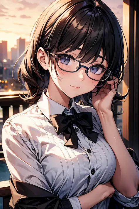 High resolution, masterpiece, One girl, Shortcuts, Glasses、At dusk