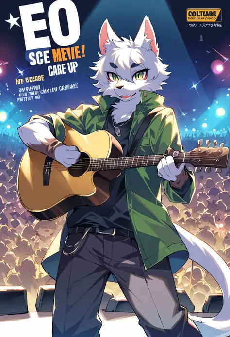 rating_safe, score_9, score_8_up, score_7_up, score_6_up, score_5_up, score_4_up, source_furry, highres, cover page, Rock Band Concerts, Musical instrument performance, Stage Performance, hot air, absurdres(kemono, 1boy, furry anthro)dramatic, epic, One sc...