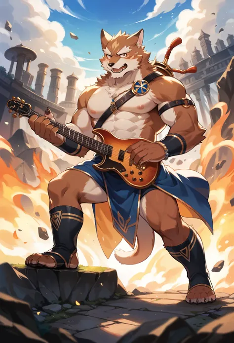 rating_safe, score_9, score_8_up, score_7_up, score_6_up, score_5_up, score_4_up, source_furry, highres, cover page, Rock Band Concerts, Musical instrument performance, Stage Performance, hot air, absurdres(kemono, 1boy, furry anthro)dramatic, epic, One sc...