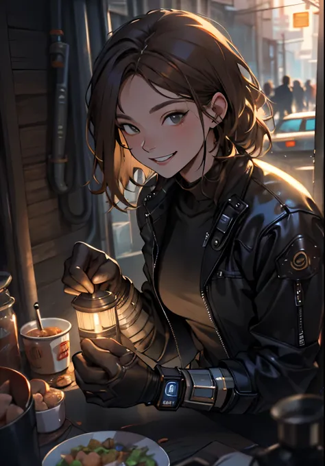 Very detailed, High resolution, Very detaileded, Best Quality, wonderful, Best Quality, Highly detailed CG Unity 8K wallpaper, Cinema Lighting, cat lover, Cyberpunk, Brown hair.nice.What a lovely smile