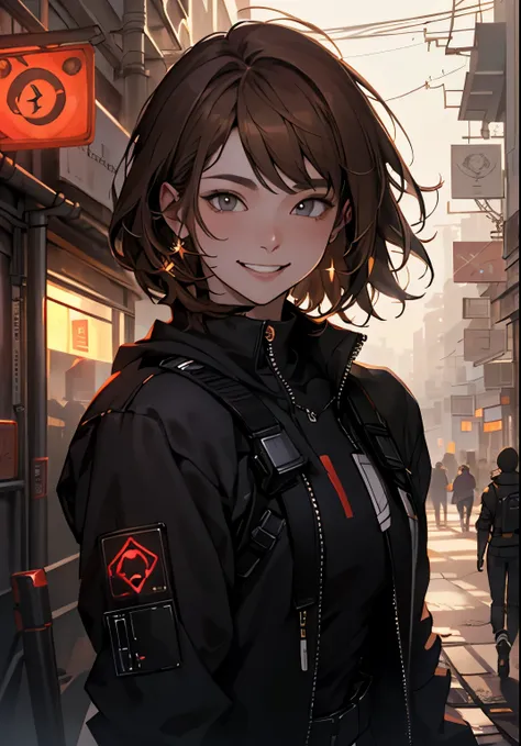 Very detailed, High resolution, Very detaileded, Best Quality, wonderful, Best Quality, Highly detailed CG Unity 8K wallpaper, Cinema Lighting, cat lover, Cyberpunk, Brown Hair.Nice.What a beautiful smile