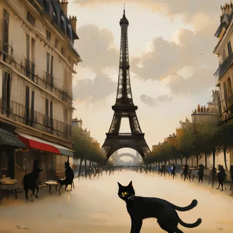 Under the Eiffel Tower、Group of black cats