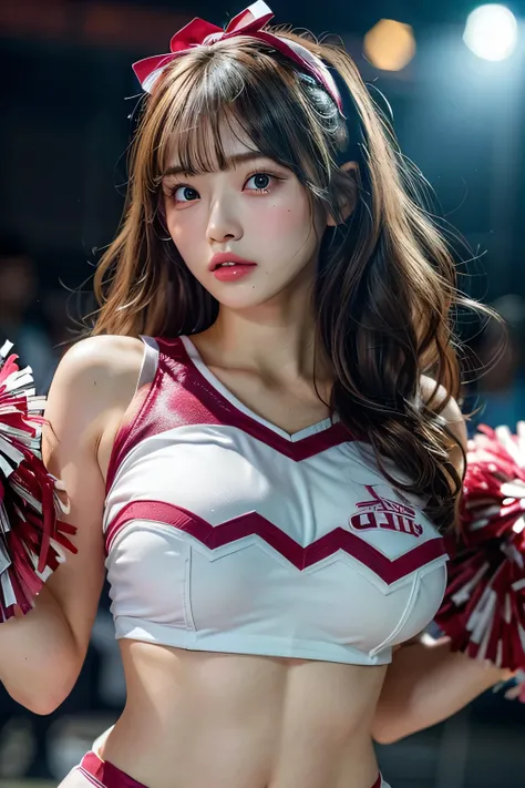 (Cheerleader:1.3), (Photogenic quality, Fidelity:1.9, Ultra-high-precision CG integrated 8K wallpaper), highest quality, A high resolution, RAW Photos, (Real skin texture:1.3), (Immersive atmosphere:0.8, Chiaroscuro:1.2), (very beautiful japanese girl), Te...